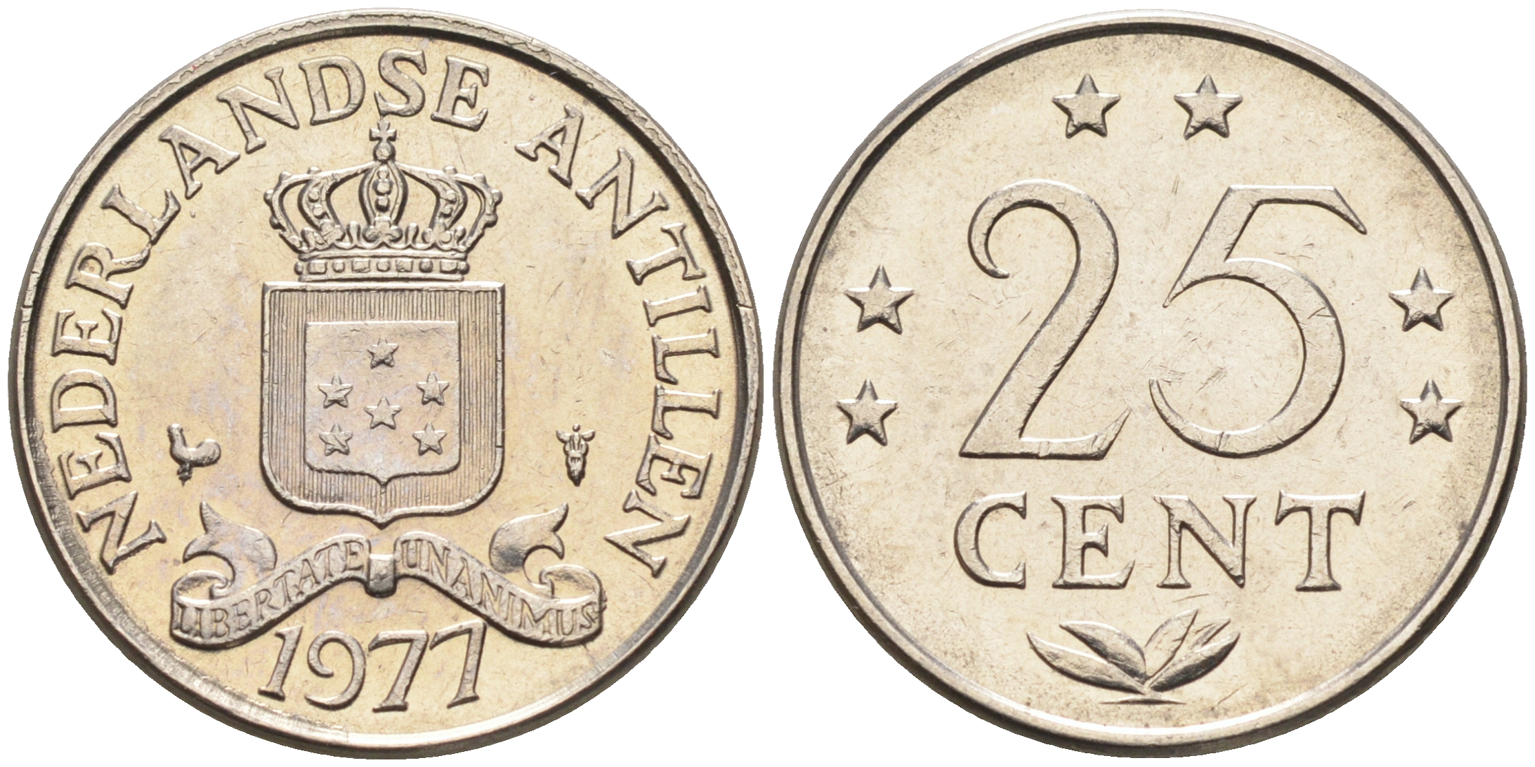 Нидерландские Антилы 25 центов 1977 Юлиана (1948-1980) KM 11 никель 4169-368