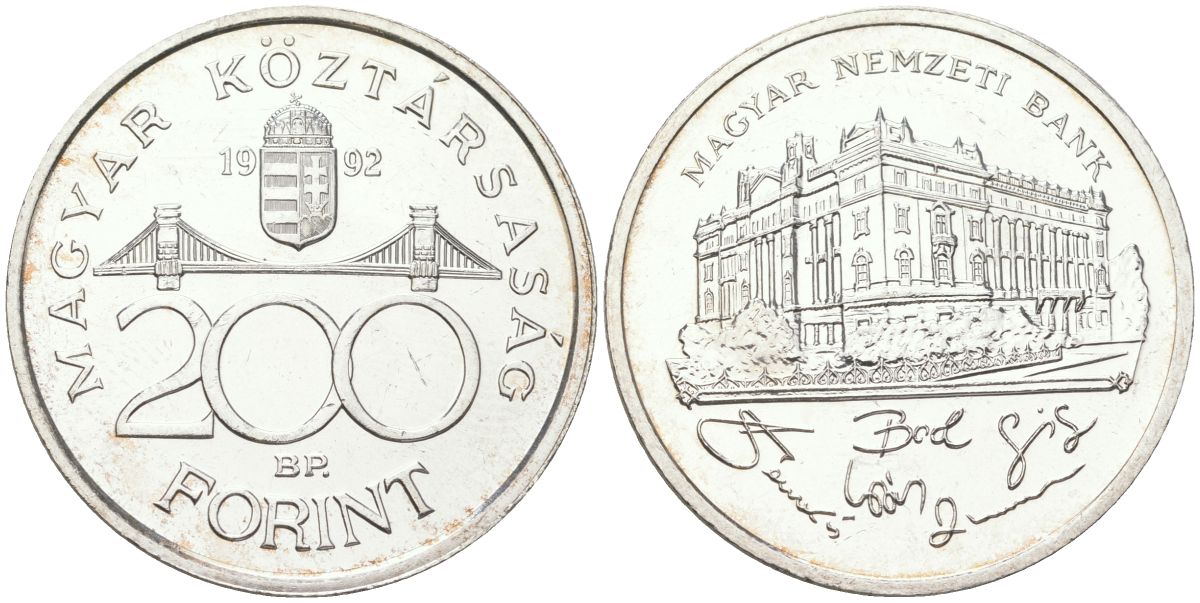 Венгрия 200 форинтов 1992 BP, национальный банк KM 689 серебро UNC 4140-346