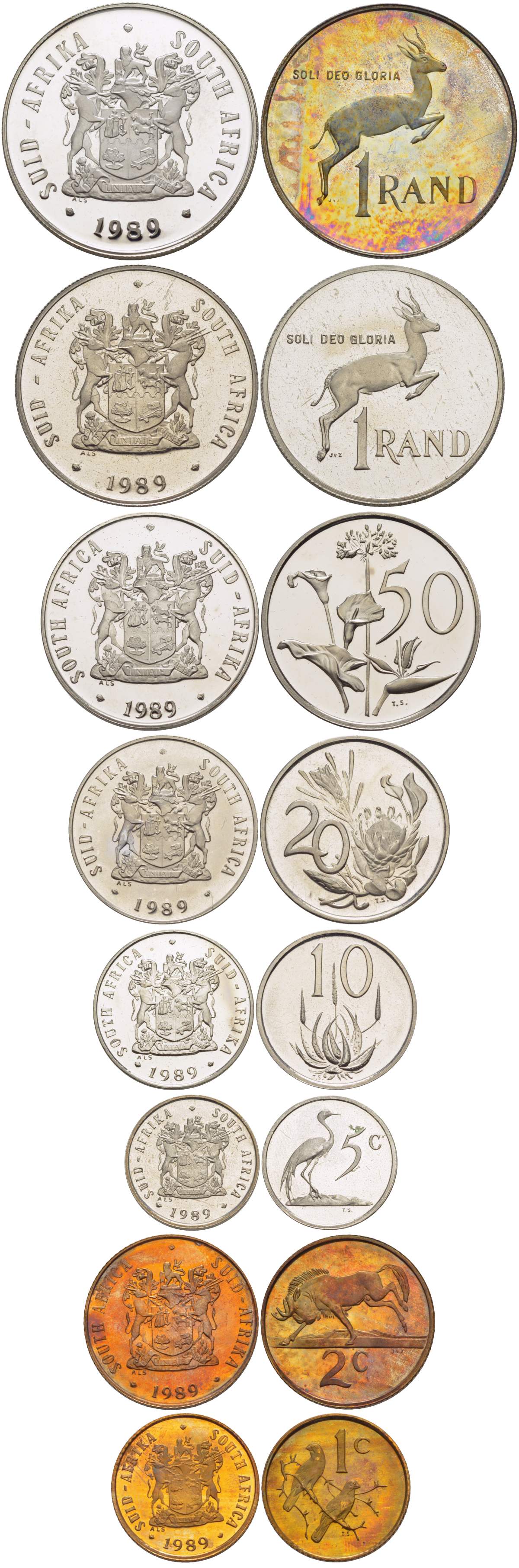 ЮАР государственный набор из 8 монет 1989 в оригинальной коробке, тираж 9572 экз. KM PS 136   PROOF  3-4-1-28