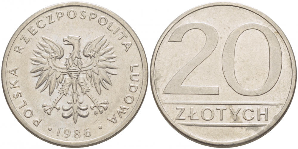 ПОЛЬША 20 ЗЛОТЫХ 1986 MW KM 153.1 медно-никель 77-714