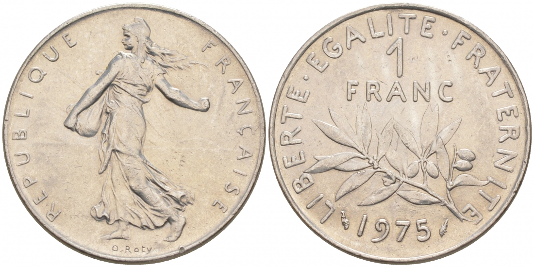 ФРАНЦИЯ 1 ФРАНК 1975 СЕЯТЕЛЬ KM 925.1 никель 186-345