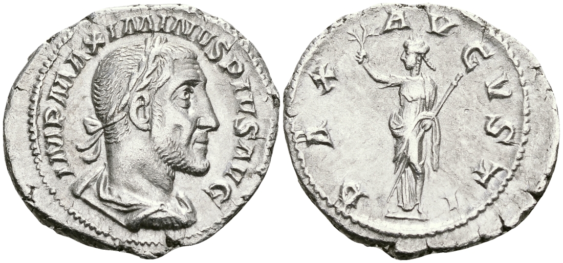 Римская Империя денарий 235 - 236 Максимин Фракиец PAX AVGVSTI Пация, персонификация Мира Рим Good Very fine RIC 12 серебро 00-00-00