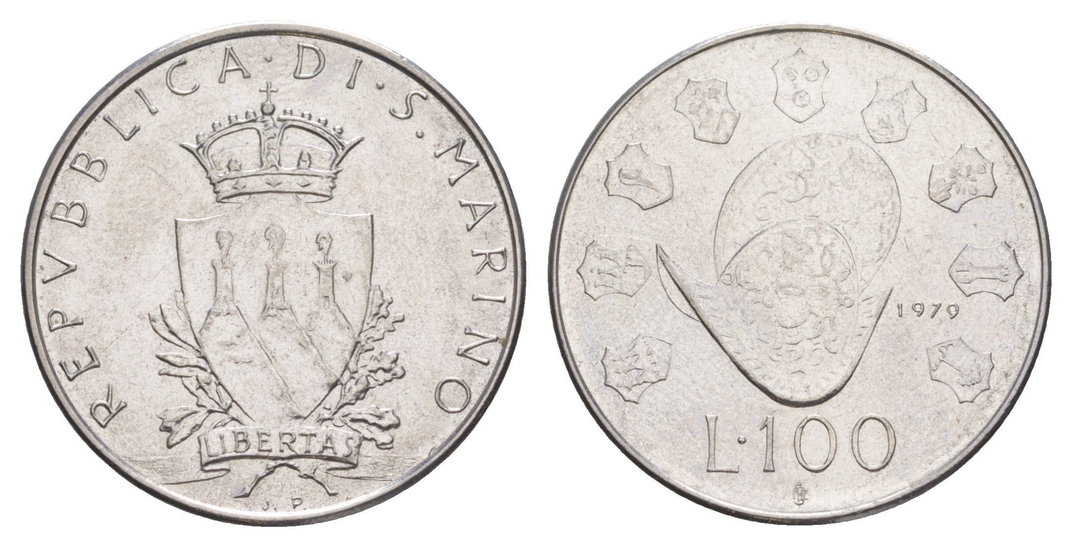 Сан-Марино 100 лир 1979 Институциональные органы государства KM 95 нержавеющая сталь UNC 4648-254