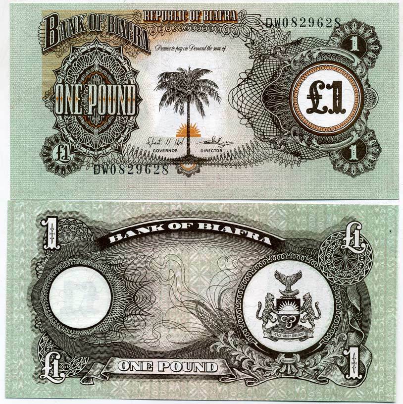 Биафра 1 фунт ND (1969) пальма Pick 5a бумага UNC (пресс) 6287-26-4