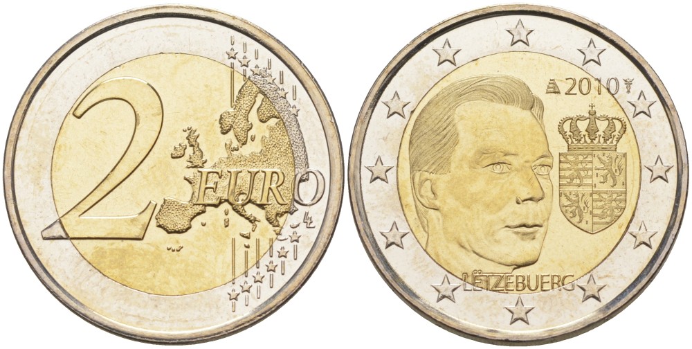 Люксембург 2 евро 2010 Герб Великого герцога Люксембурга KM 115 биметалл UNC 00-00