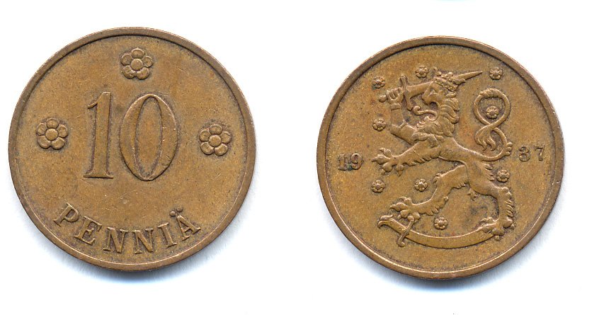 Финляндия 10 пенни 1937 KM 24 медь 51-5611