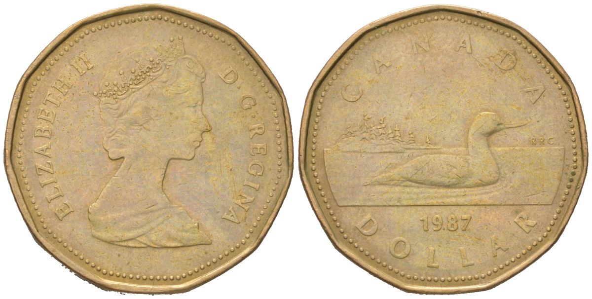 Канада 1 доллар 1987 Елизавета II (1952-2022), утка KM 157 никель плакированный алюминиевой бронзой 190-725