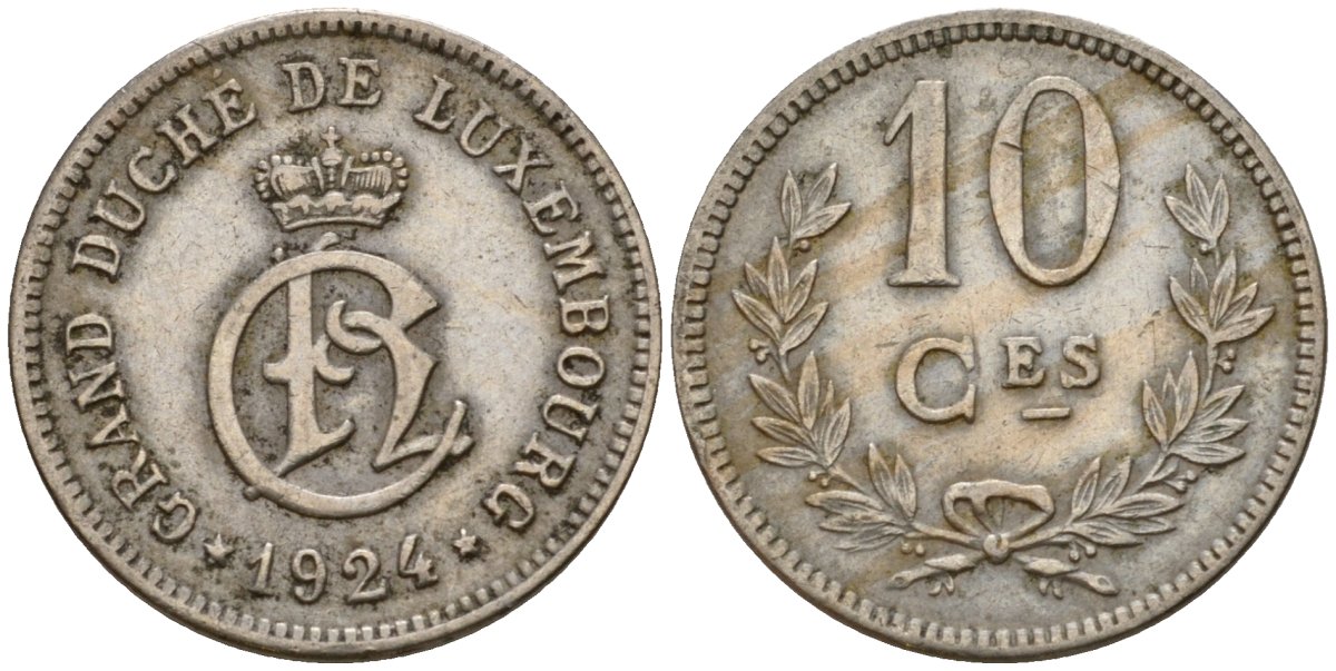 Люксембург 10 сантимов 1924 Шарлотта (1918-1964) KM 34 медно-никель 4584-713