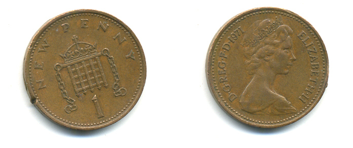Великобритания 1 пенни 1971 Елизавета II (1952-2022) KM 915, Spink 4237 (B1) бронза 177-1111