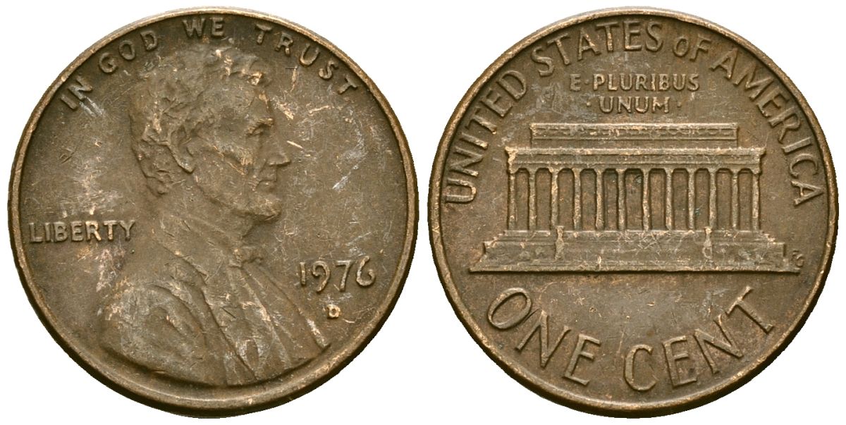 США 1 цент 1976 D, Линкольн KM 201 медь цинк 4136-146