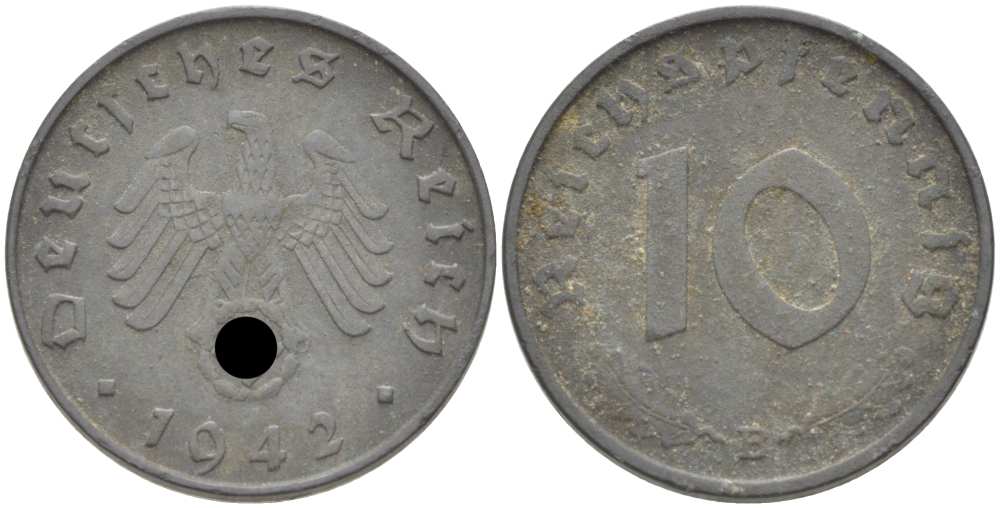 ГЕРМАНИЯ 10 РЕЙХСПФЕННИГОВ 1942 В KM 101, J. 371 цинк 202-312