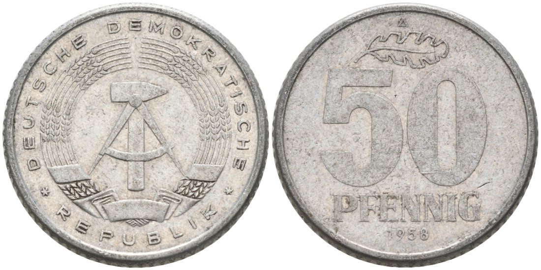 ГДР 50 пфеннигов 1958 А KM 12.1 алюминий 4571-644