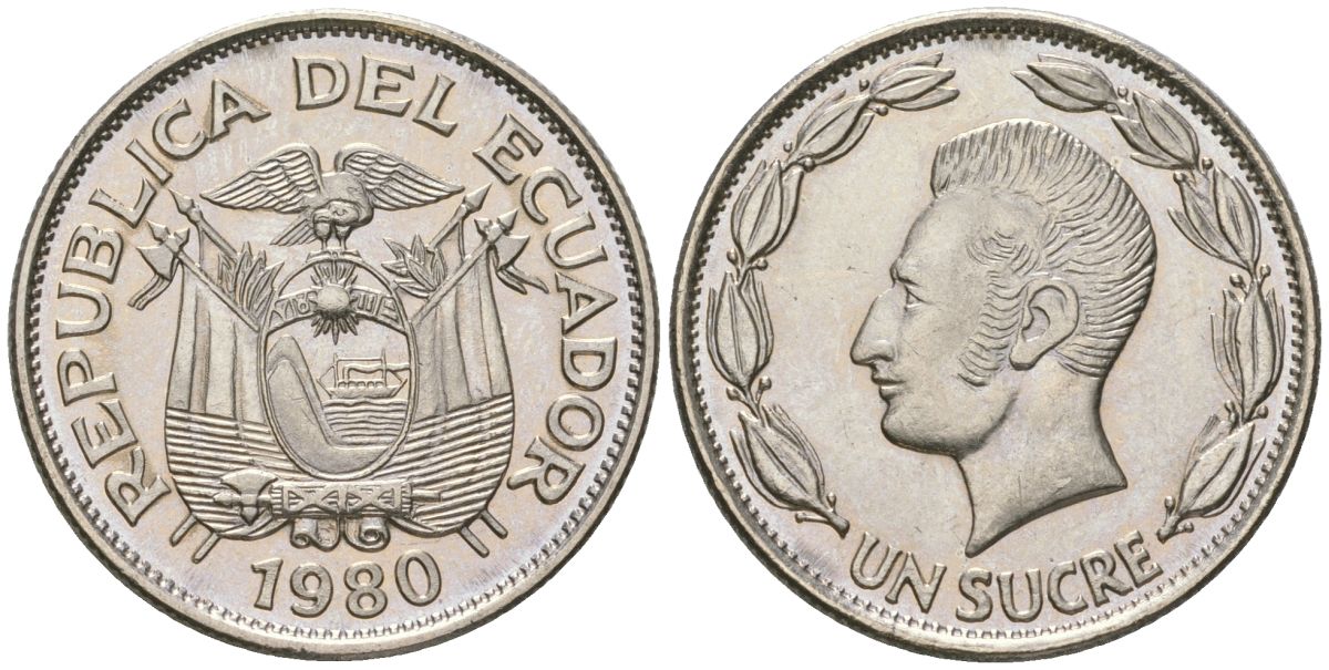 Эквадор 1 сукре 1980 KM 78b сталь плакированная никелем aUNC 4511-751