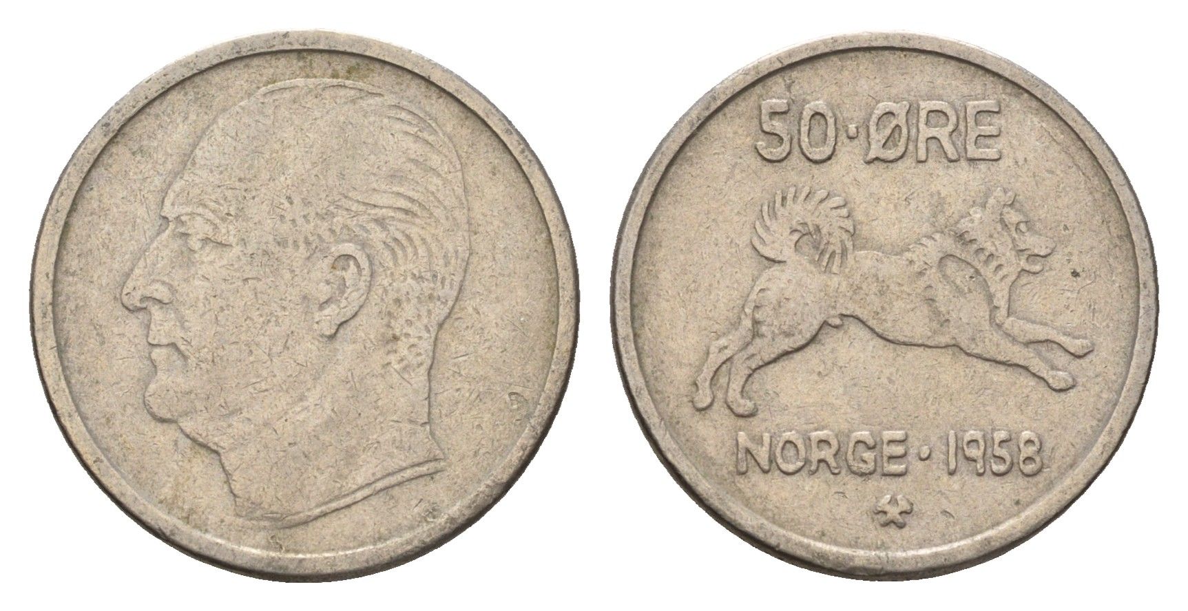 Норвегия 50 эре 1958 Улаф V (1957-1991) KM 408 медно-никель 4702-313