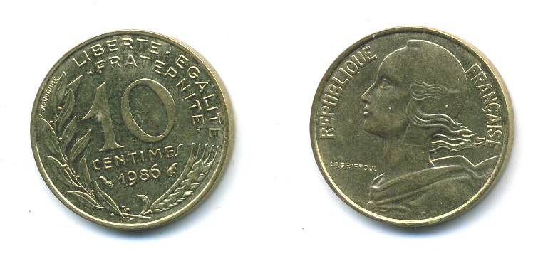 ФРАНЦИЯ 10 САНТИМОВ 1986 ТИП MARIANNE KM 929 медь алюминий никель 84-1634
