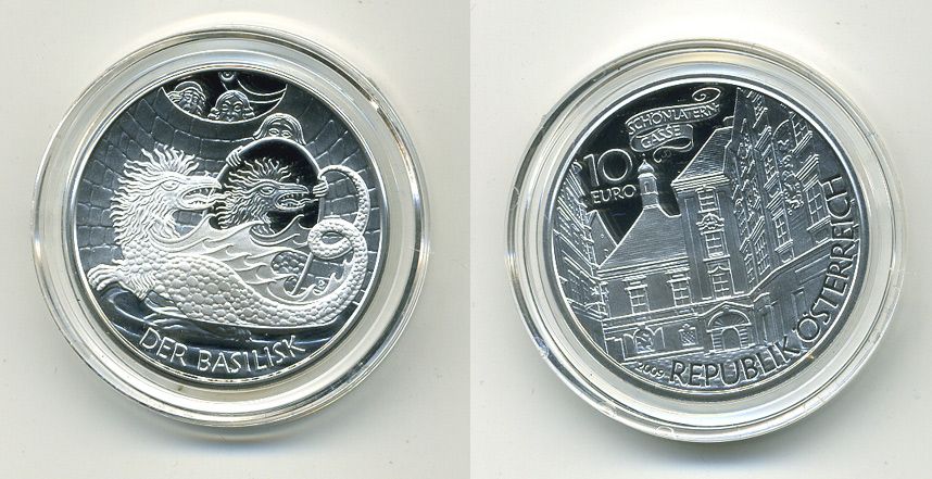 Австрия 10 евро 2009 серии сказки и легенды, Василиск в Вене KM 3176 серебро PROOF 04-110-45