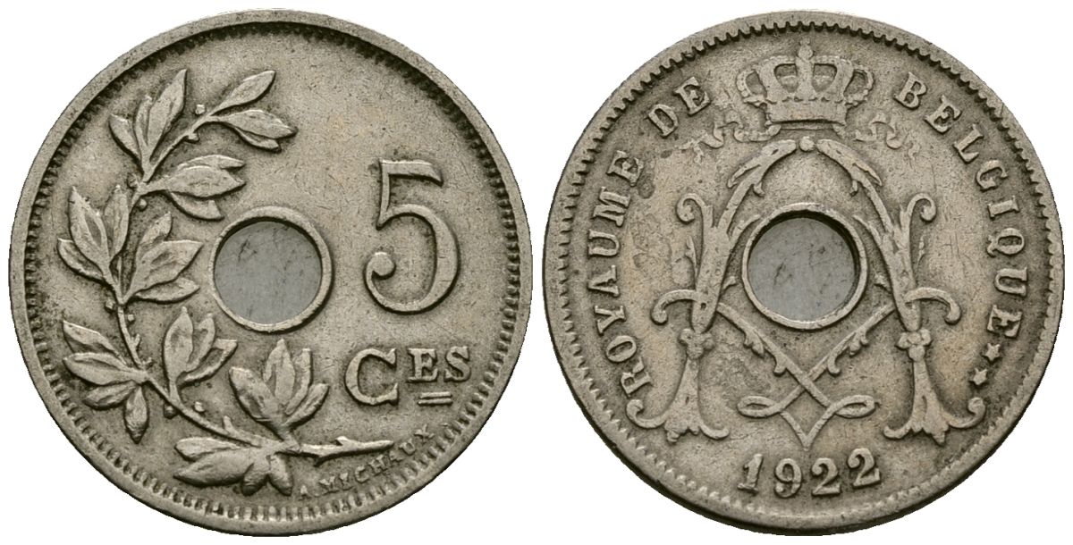 Бельгия 5 сантимов 1922 Belgique KM 66 медно-никель 4173-513