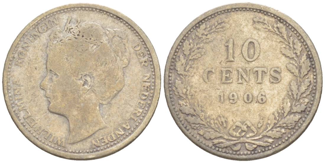 Нидерланды 10 центов 1906 Вильгельмина (1890-1948) KM 136 серебро 4532-1156