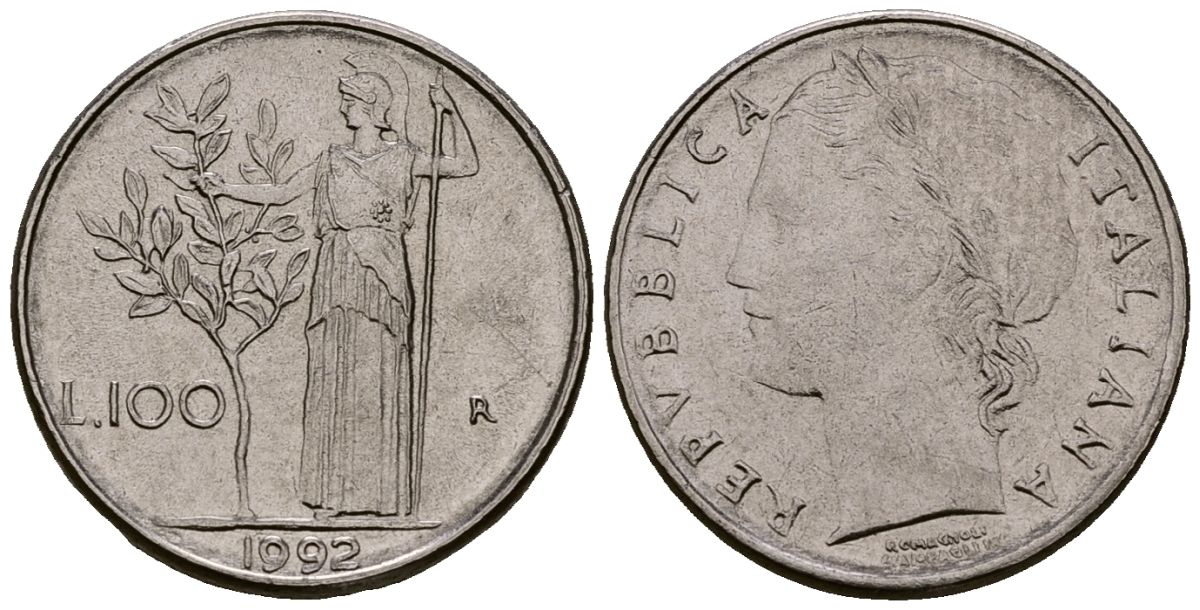 Италия 100 лир 1992 KM 96.2 нержавеющая сталь 4173-666