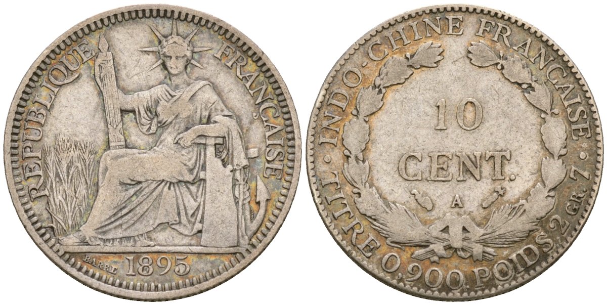 Французский Индокитай 10 сантимов 1895 KM 2a серебро 272-1335