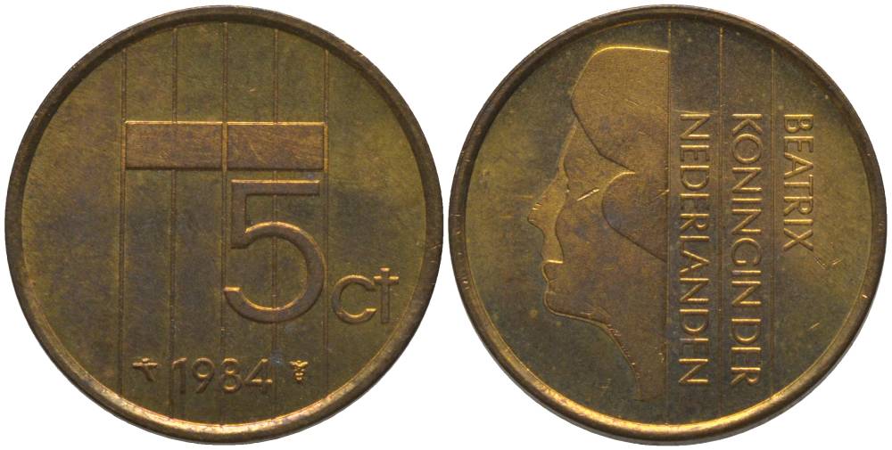 НИДЕРЛАНДЫ 5 ЦЕНТОВ 1984 БЕАТРИКС (1980-2013) KM 202 бронза 181-727