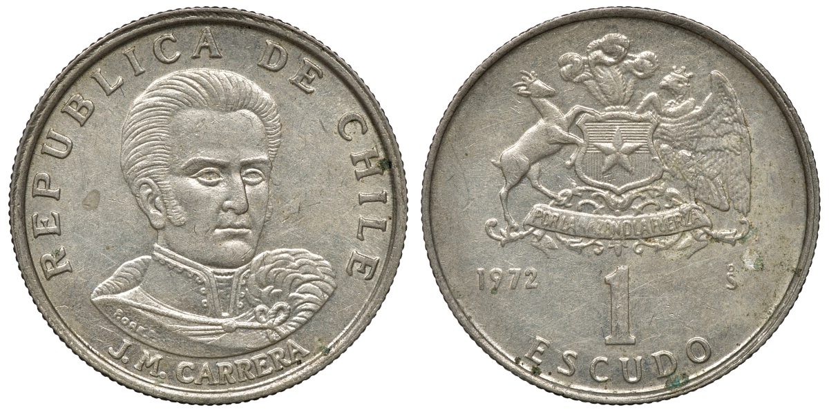 Чили 1 эскудо 1972 Хосе Мигель Каррера KM 197 медно-никель 4118-255