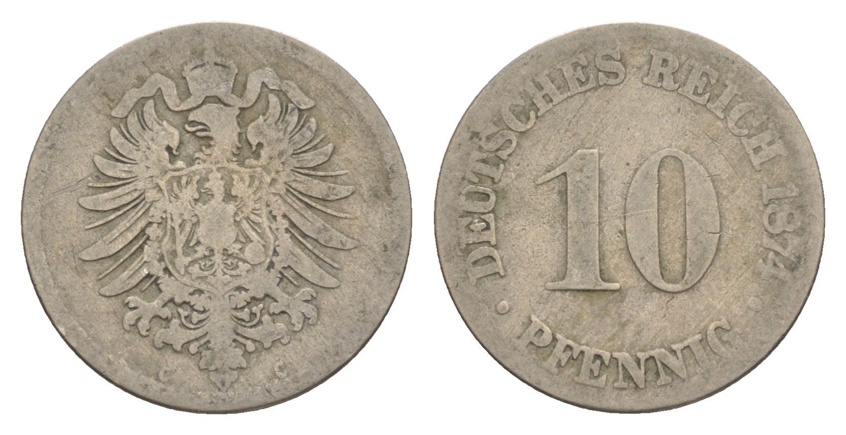 Германия 10 пфеннигов 1874 C, Вильгельм I (1871-1888) KM 4, J. 4 медно-никель 4640-211