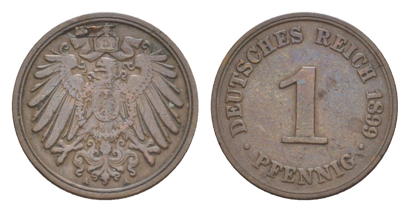 Германия 1 пфенниг 1899 A, Вильгельм II (1888-1918) KM 10, J. 10 медь 4639-1117
