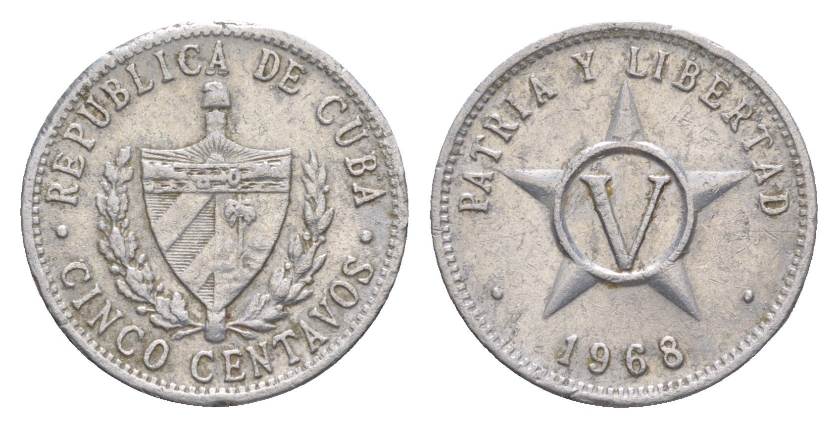 Куба 5 сентаво 1968 Монетный двор Ленинграда KM 34 алюминий 4637-1046