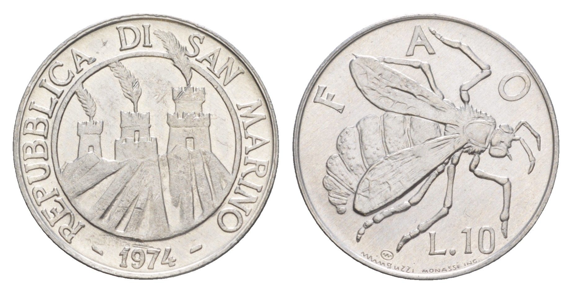 Сан-Марино 10 лир 1974 KM 33 алюминий UNC 4648-256