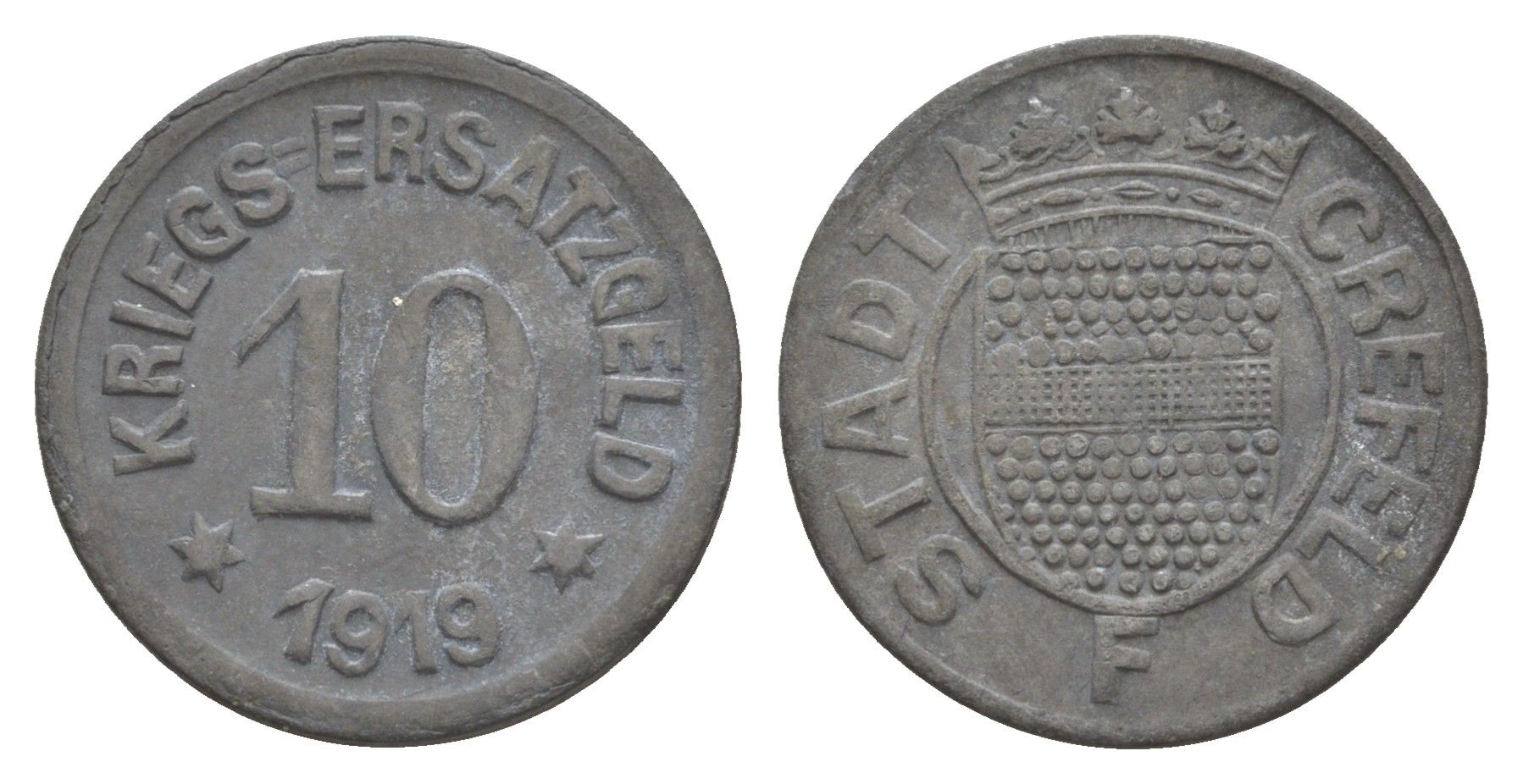 Крефельд 10 пфеннигов 1919 Funck 84.7A цинк 4643-1036