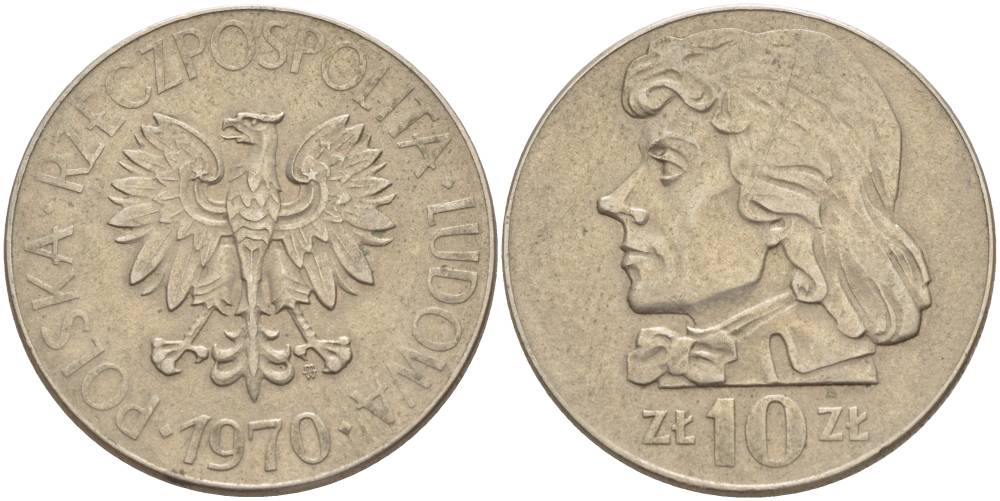 Польша 10 злотых 1970 MW, Тадеуш Костюшко (1746-1817) KM 50а медно-никель 4542-745