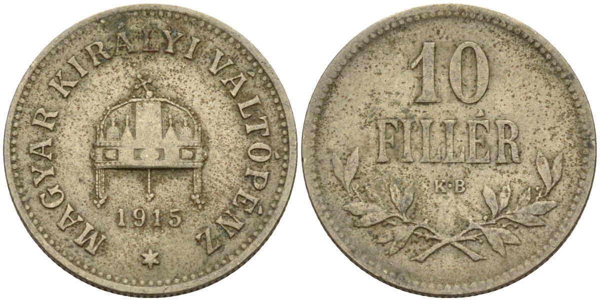 Венгрия 10 филлеров 1915 KB, Франц Иосиф I (1848-1916) KM 494 медь никель цинк 4151-1129