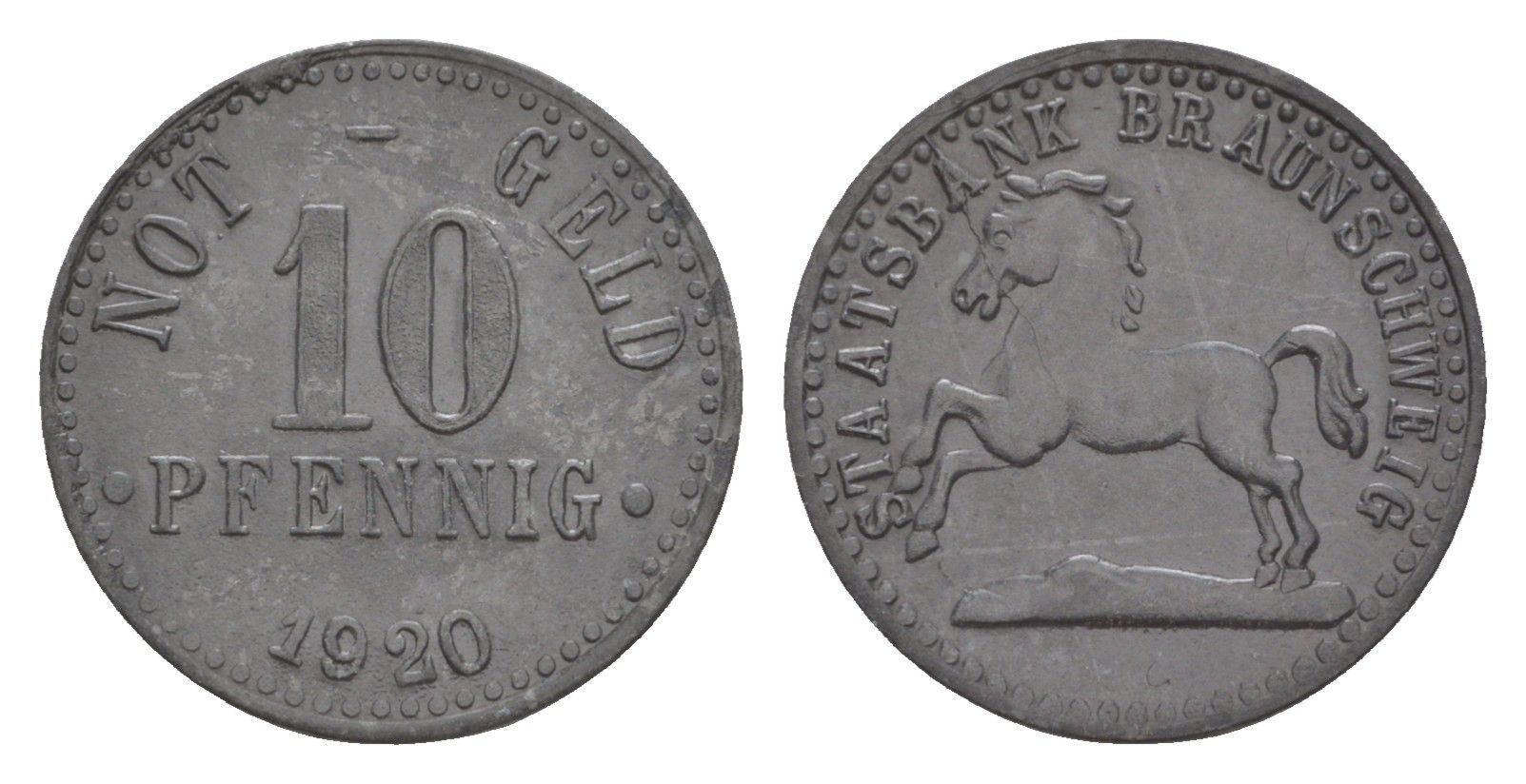 Брауншвейг 10 пфеннигов 1920 Funck 56.8, Men05 3477.2, Men18 4416.2 цинк 4636-913