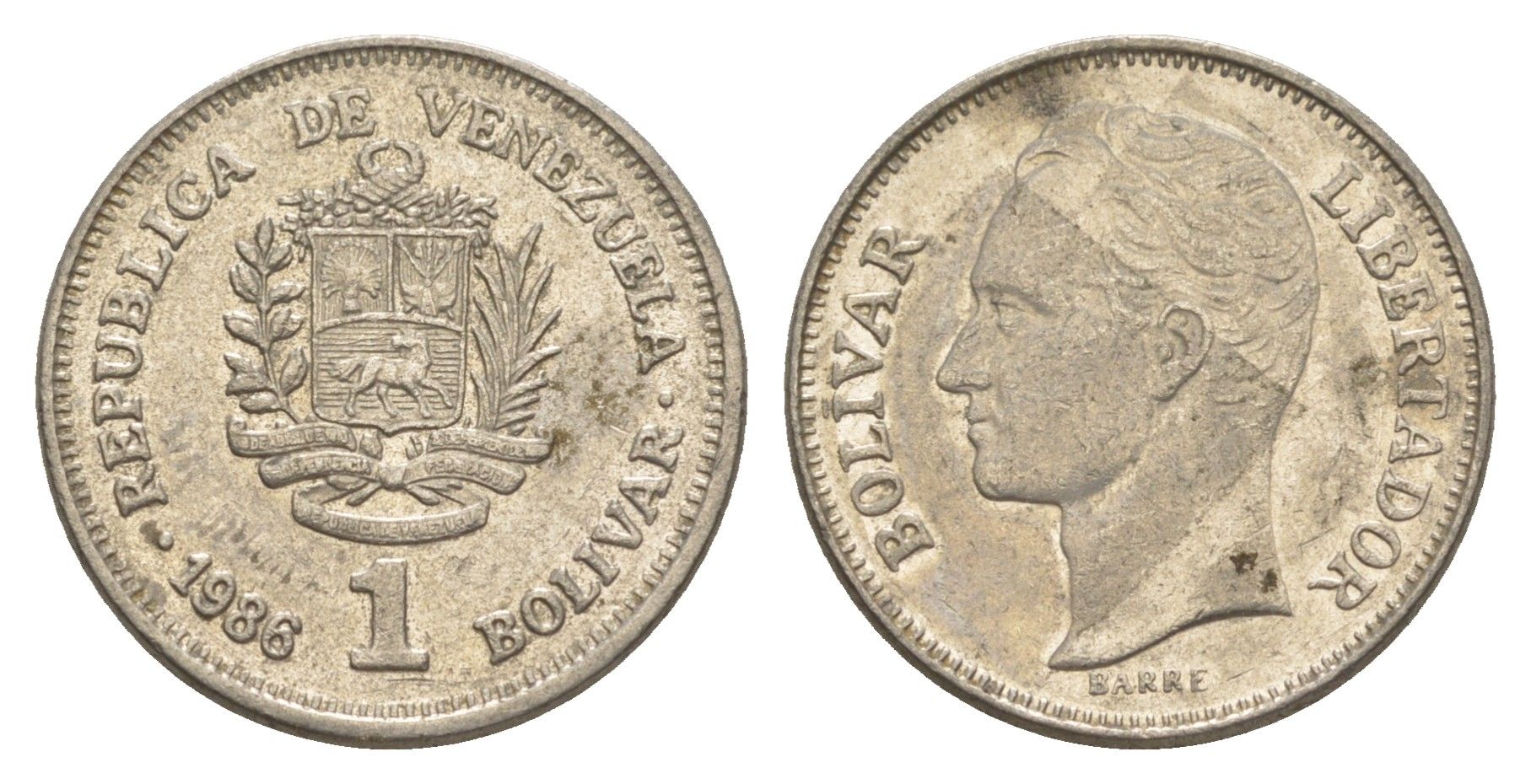 Венесуэла 1 боливар 1986 Симон Боливар Y 52 никель 4586-1031