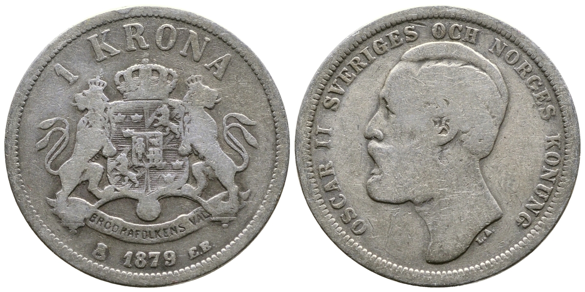 Швеция 1 крона 1879 EB, Оскар II (1872-1907) король Швеции и Норвегии KM 747 серебро 4178-433