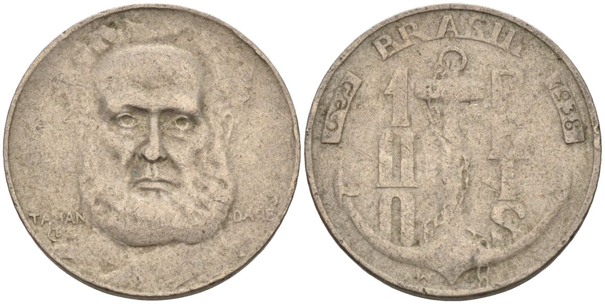 Бразилия 100 рейс 1938 Маркиз Тамандаре KM 536 медно-никель 4115-639