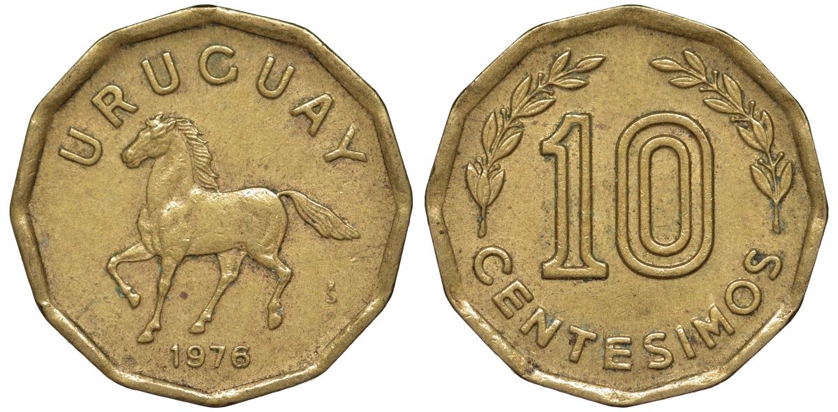 Уругвай 10 сентесимо 1976 KM 66 алюминиевая бронза 4164-722