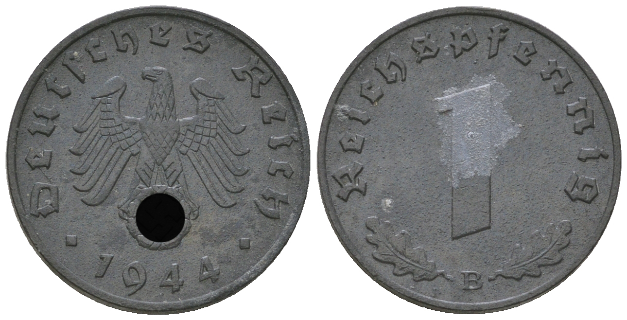 Германия 1 рейхспфенниг 1944 B KM 97, J. 369 цинк 4668-1148