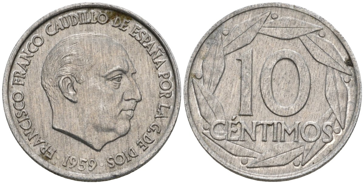 Испания 10 сентимо 1959 Франсиско Франко (1939-1975) KM 790 алюминий 4602-1225