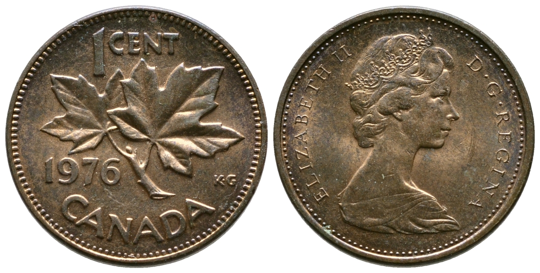 Канада 1 цент 1976 Елизавета II (1952-2022), кленовый лист KM 59.1 бронза 46-1841