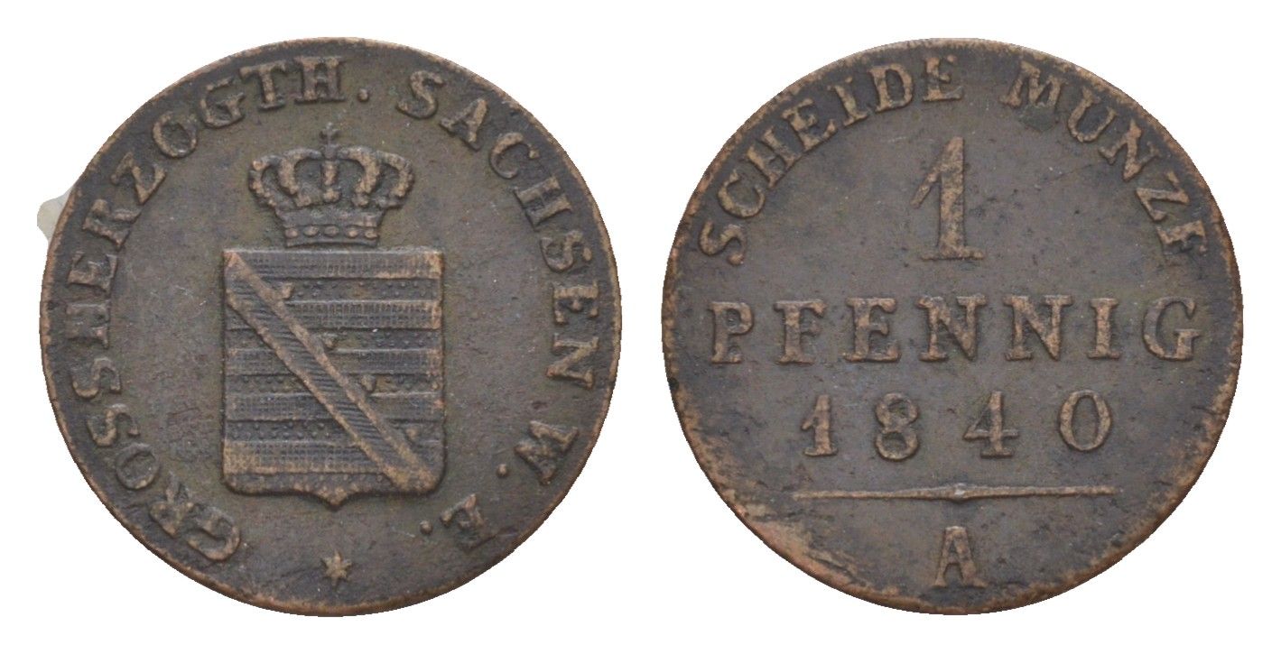 Саксен-Веймар-Эйзенах 1 пфенниг 1840 A, Карл Фридрих KM 196 медь 4615-123
