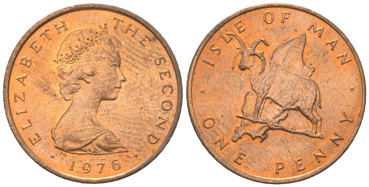 Остров Мэн 1 пенни 1976 Елизавета II (1952-2022) KM 33 бронза UNC 4151-348