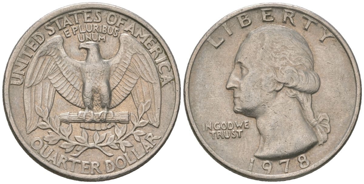 США 25 центов (квотер) 1978 Вашингтон KM A164a медь плакированная медно-никелем 4597-527