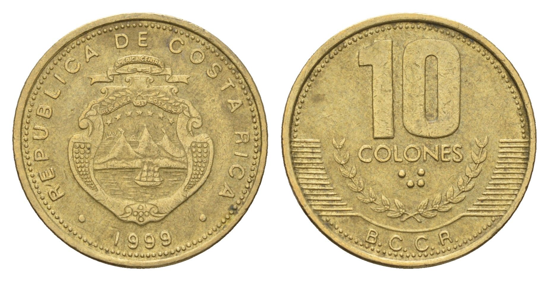 Коста-Рика 10 колонов 1999 KM 228a.1 алюминиевая бронза 183-1016