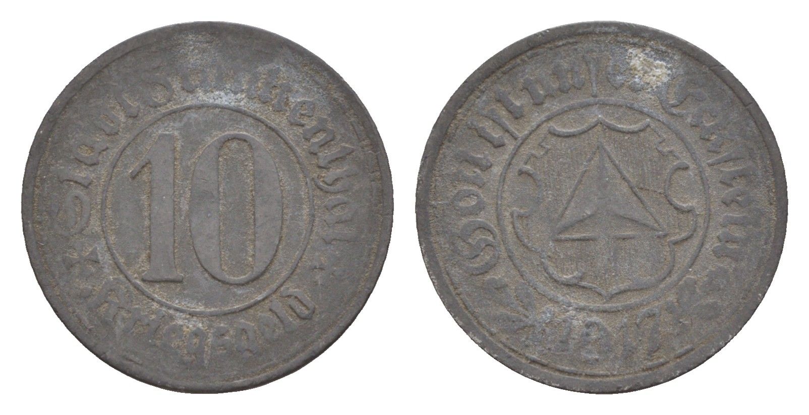 Франкенталь 10 пфеннигов 1917 Funck 135.5, Men05 7460.4, Men18 9381.4 цинк 4528-1011