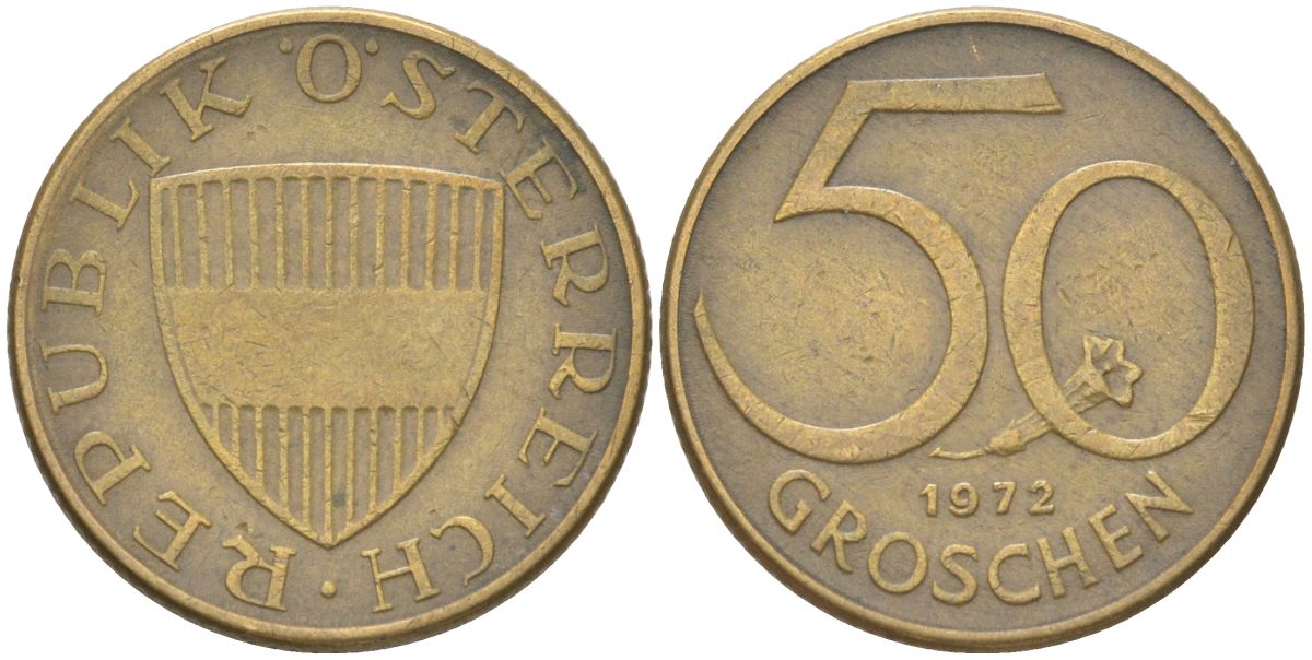 Австрия 50 грошей 1972 KM 2885 алюминиевая бронза 4613-1167