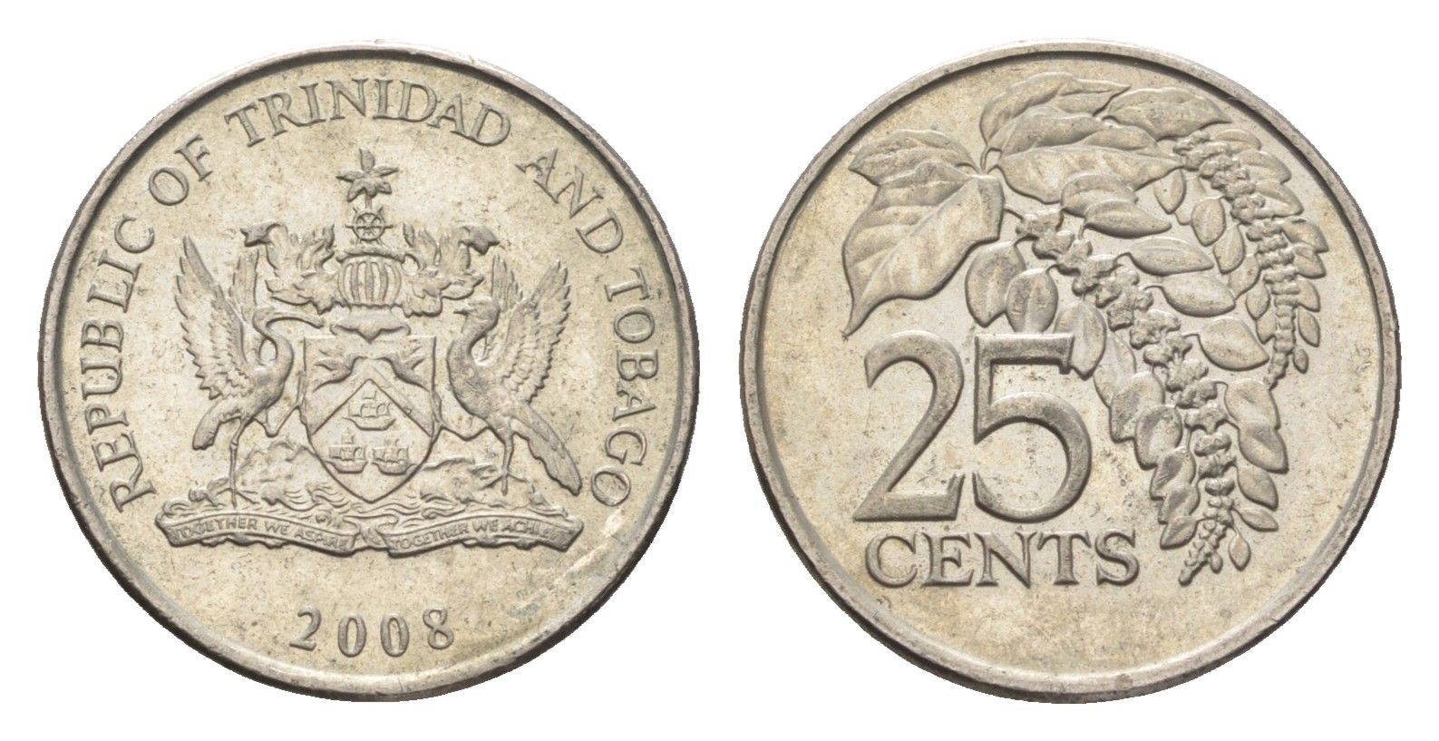 Тринидад и Тобаго 25 центов 2008 цветок дикая пуансеттия KM 32 медно-никель 4664-712
