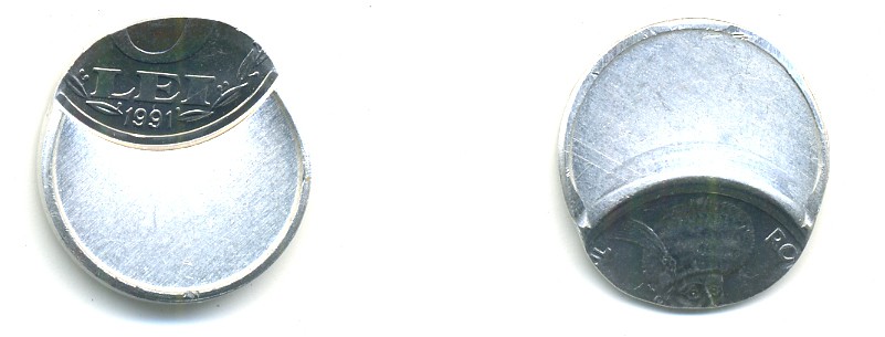 Румыния 5 лей 1991 технологический брак монетного двора KM 112 алюминий  UNC  441-333