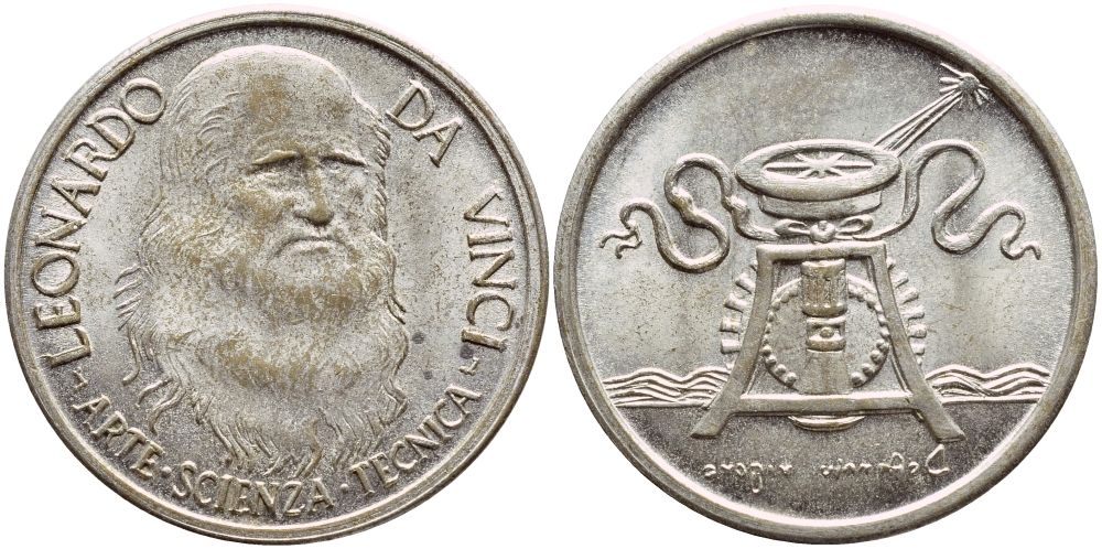 ИТАЛИЯ ЖЕТОН ND ЛЕОНАРДО ДА ВИНЧИ, ХУДОЖНИК, АРХИТЕКТОР, ИЗОБРЕТАТЕЛЬ белый металл 4398-816